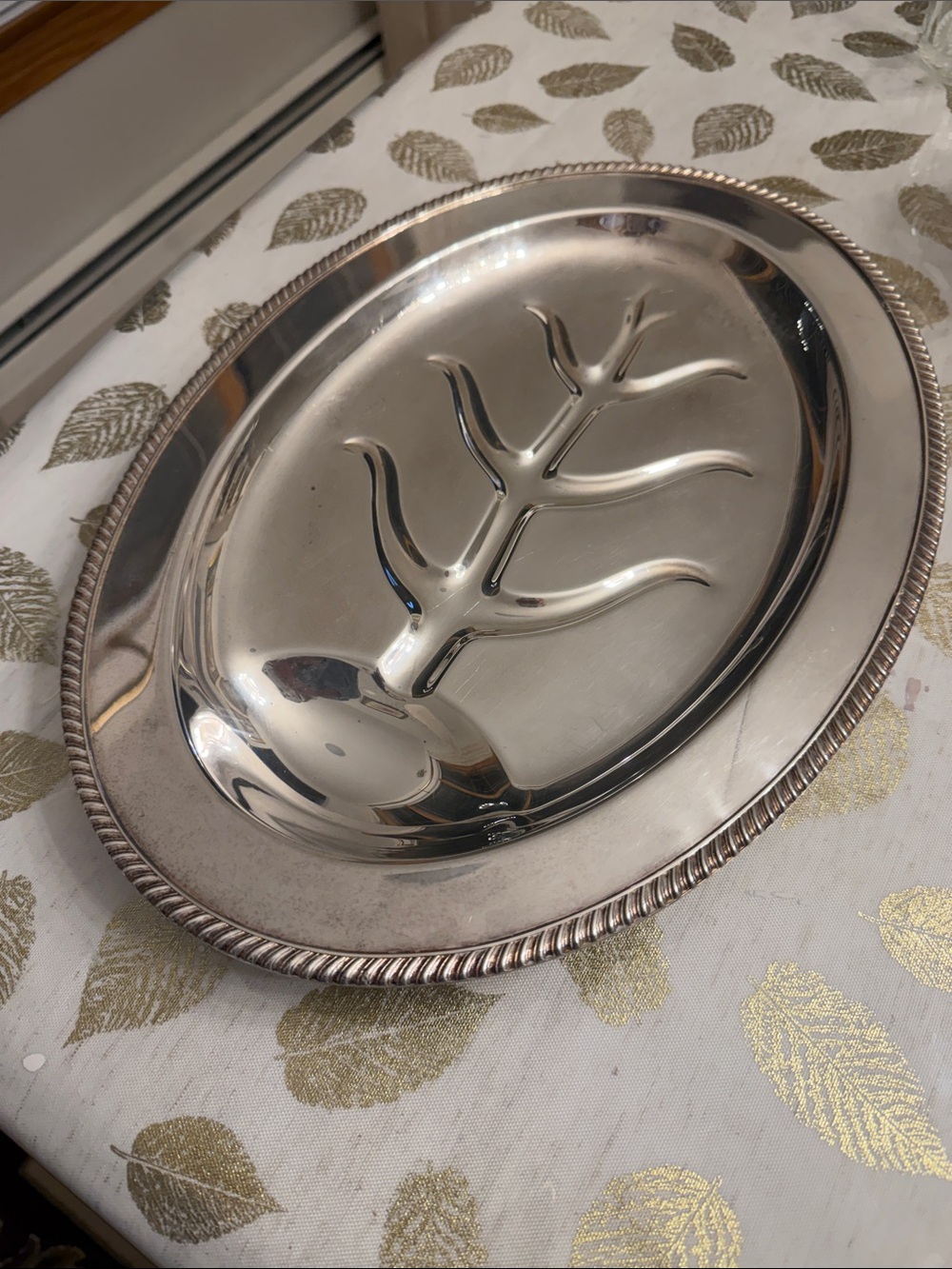 Silver Plated Vintage Meat  Serving Tray - Leaf Design mid-century modern
